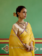 amisha-kothari-label-festive-2024-rangraag-rajratan-saree-yellow-4